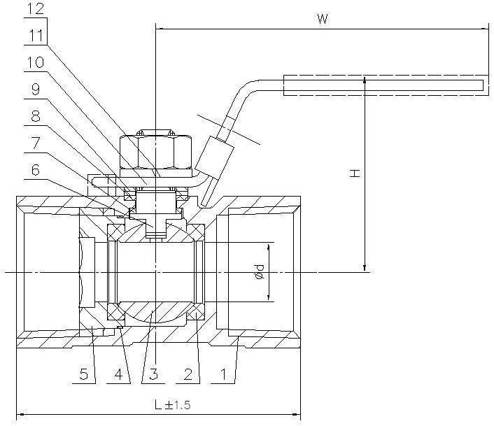 Чертеж габаритный шарового крана ABRA-BV-A1400A 