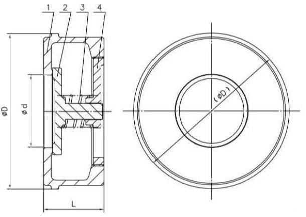 Чертеж габаритный обратного клапана тарельчатого межфланцевого ABRA-D71 нержавеющего